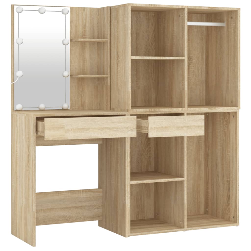 vidaXL LED Dressing Table with 2 Cabinets Sonoma Oak Engineered Wood