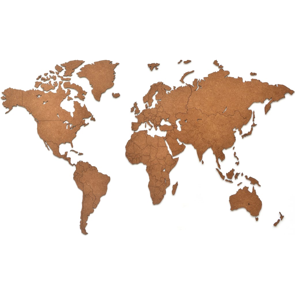 MiMi Innovations Wooden World Map Wall Decoration Luxury Brown 90x54 cm