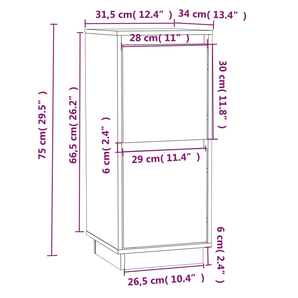 vidaXL Sideboards 2 pcs 31.5x34x75 cm Solid Wood Pine