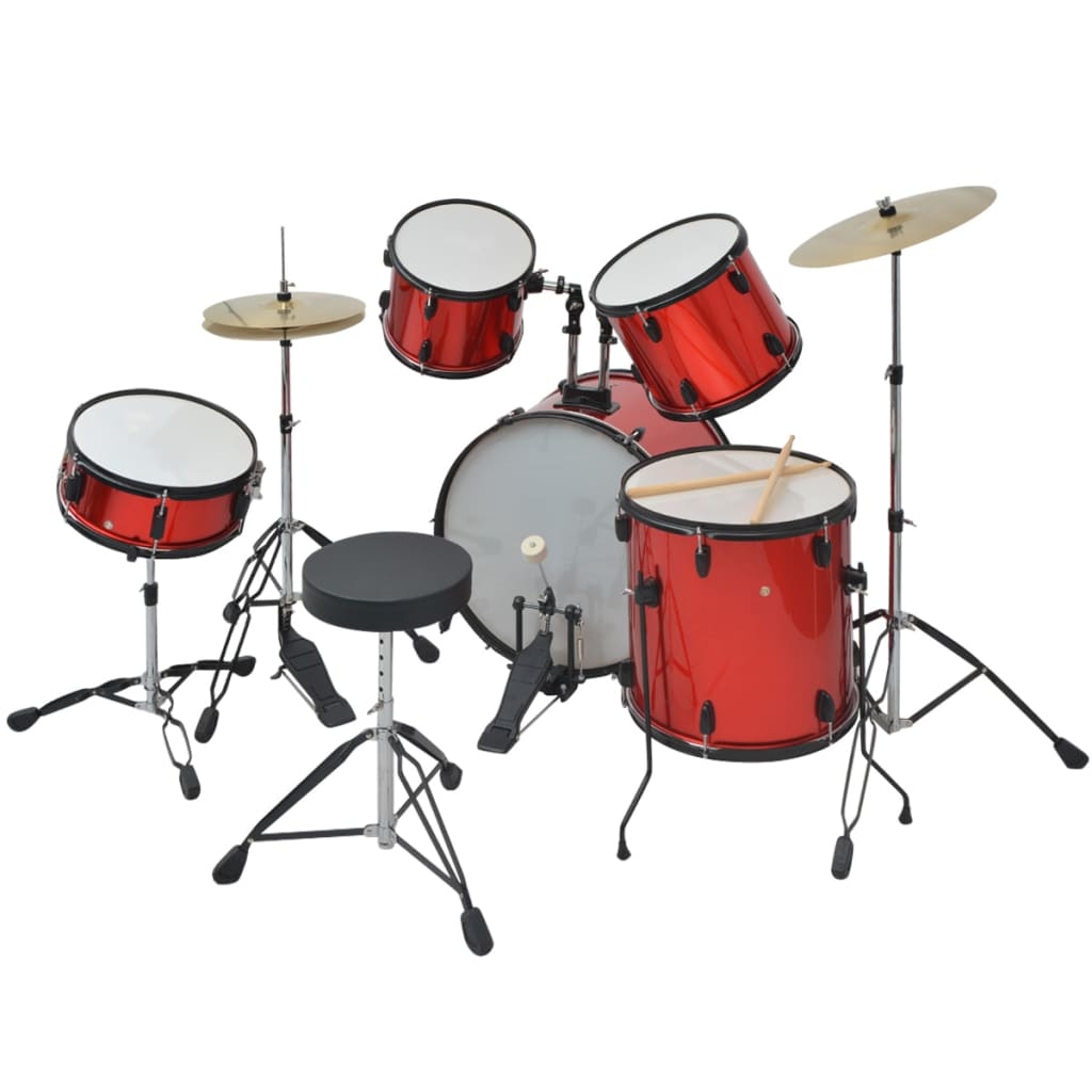 vidaXL Complete Drum Kit Powder-coated Steel Red Adult