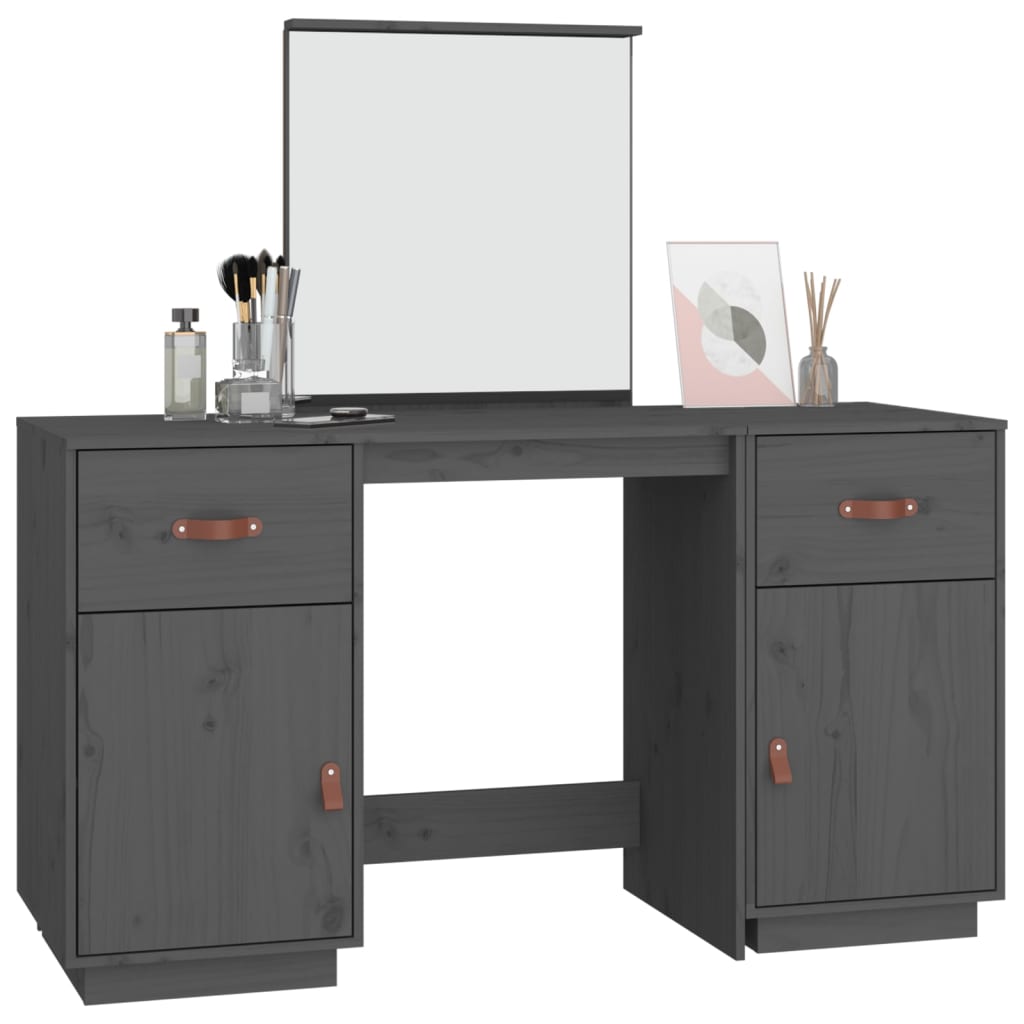 vidaXL Dressing Table Set with a Mirror Grey Solid Wood Pine