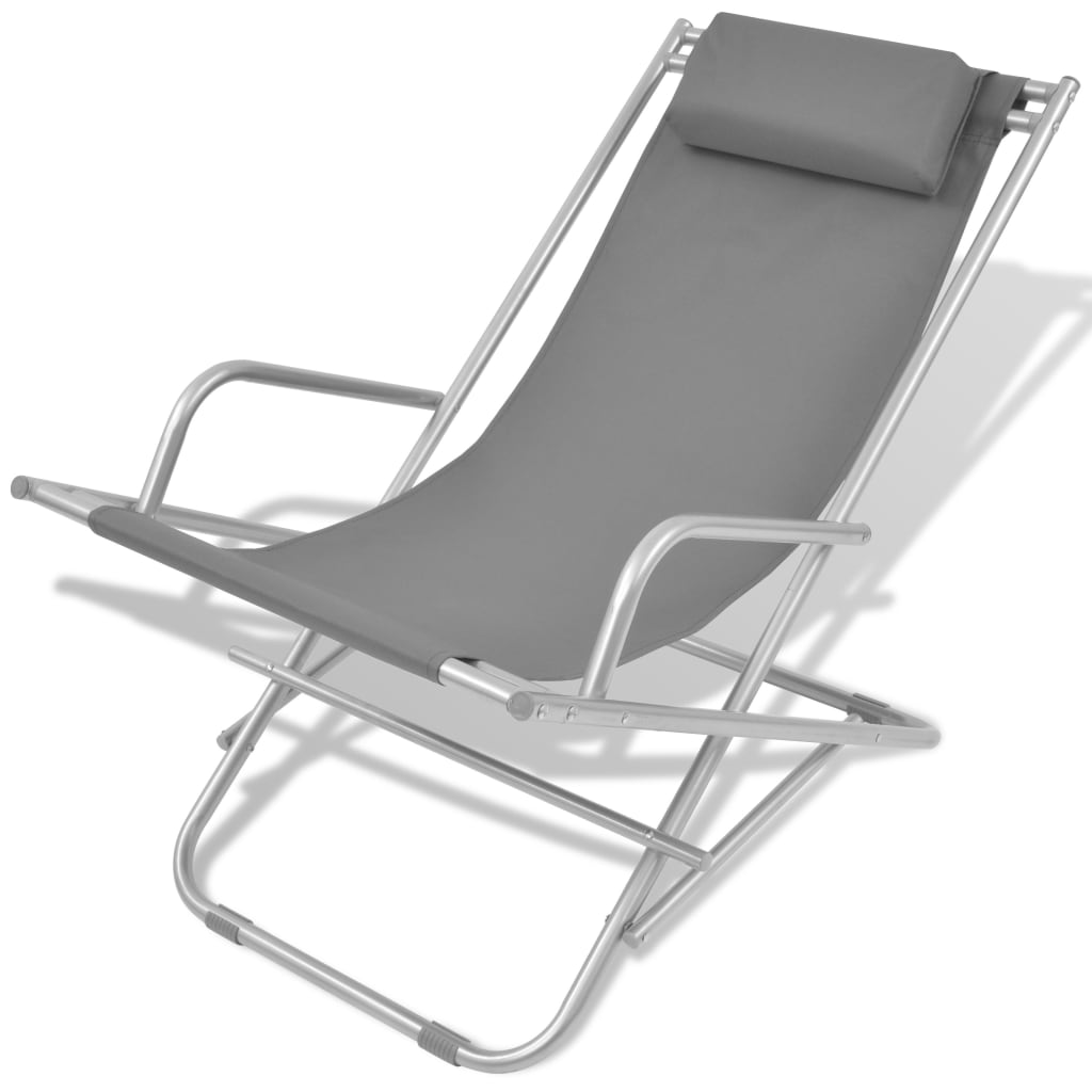 vidaXL Reclining Deck Chairs 2 pcs Steel Grey