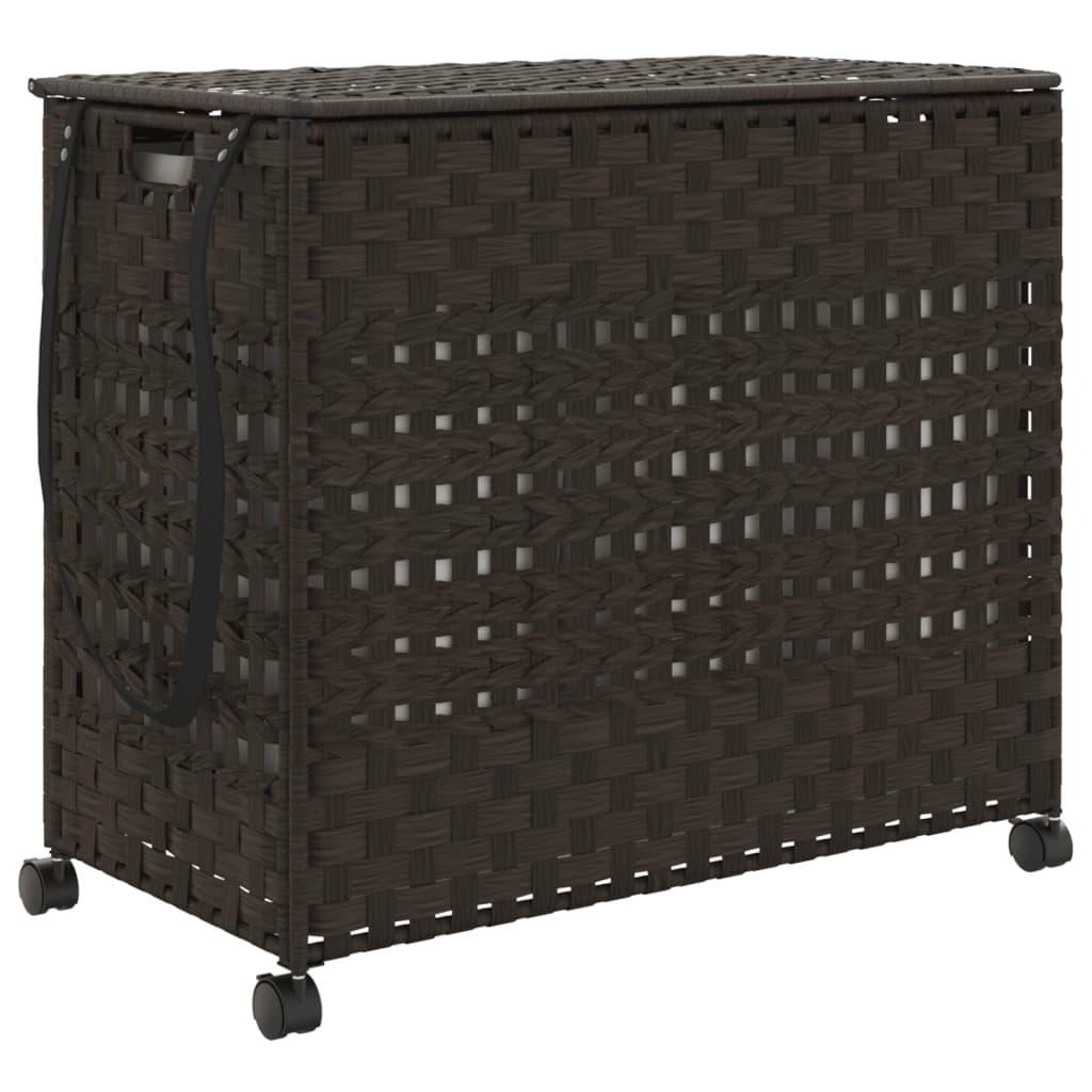 vidaXL Laundry Basket with Wheels Dark Brown 66x35x60 cm Rattan