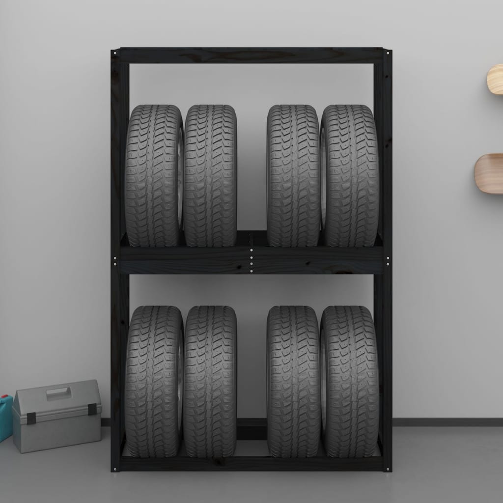 vidaXL Tire Rack Black 120x40x180 cm Solid Wood Pine