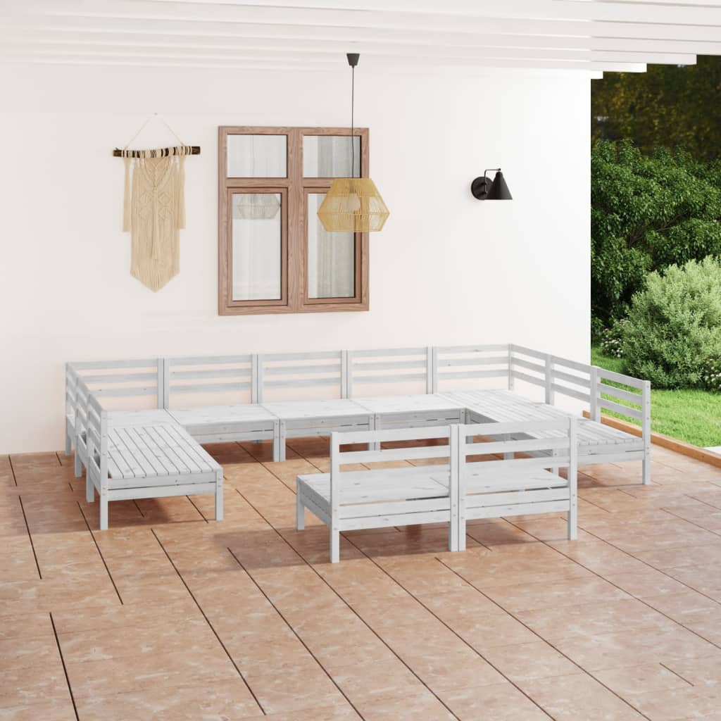 vidaXL 11 Piece Garden Lounge Set White Solid Wood Pine