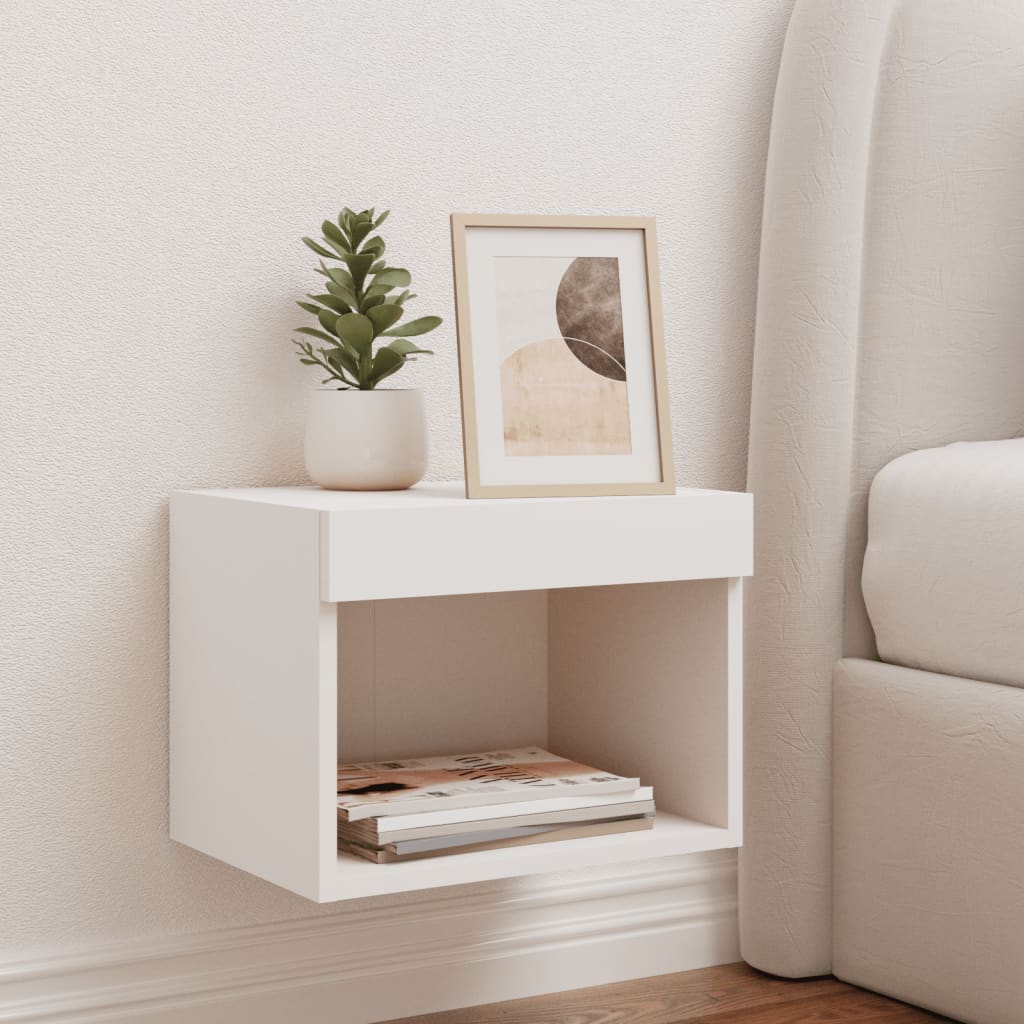 vidaXL Bedside Cabinet with LED Lights Wall-mounted White