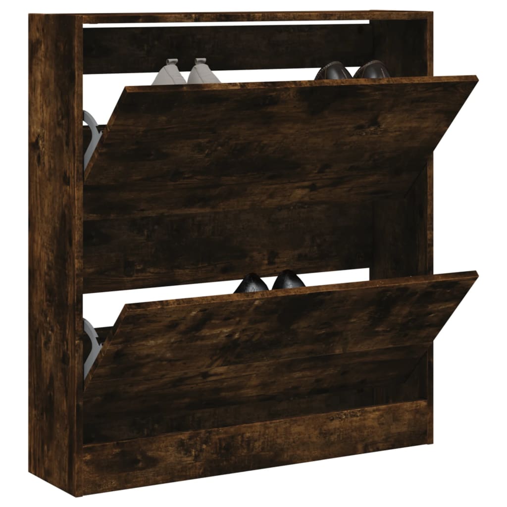 vidaXL Shoe Cabinet Smoked Oak 80x21x87.5 cm Engineered Wood