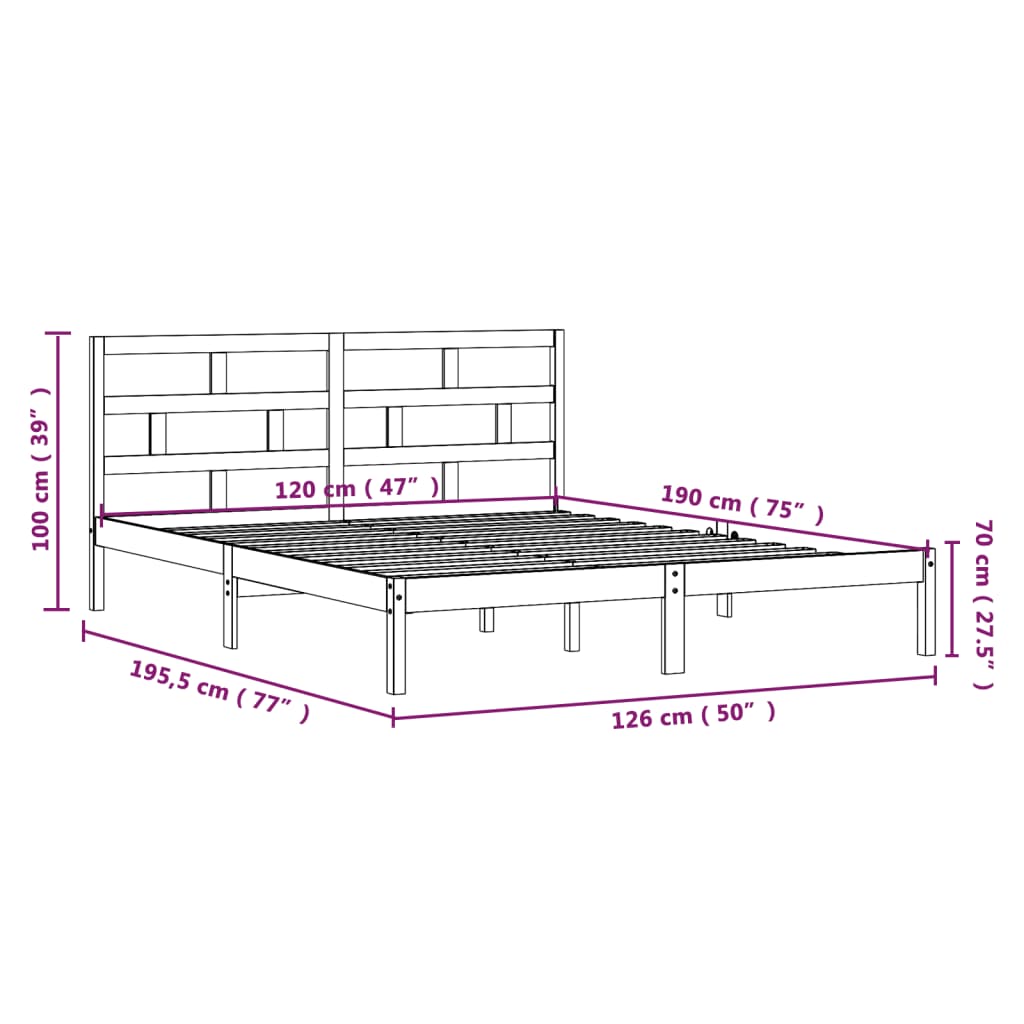 vidaXL Bed Frame Grey 120x190 cm Small Double Solid Wood