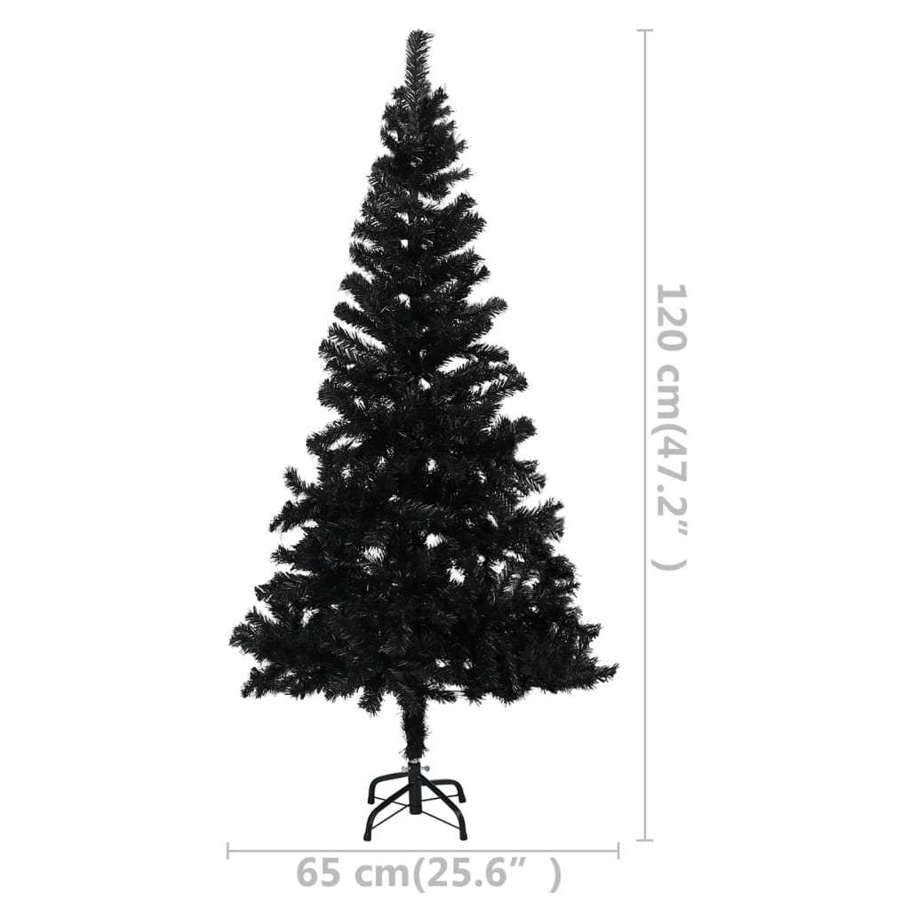 vidaXL Artificial Pre-lit Christmas Tree with Stand Black 120 cm PVC
