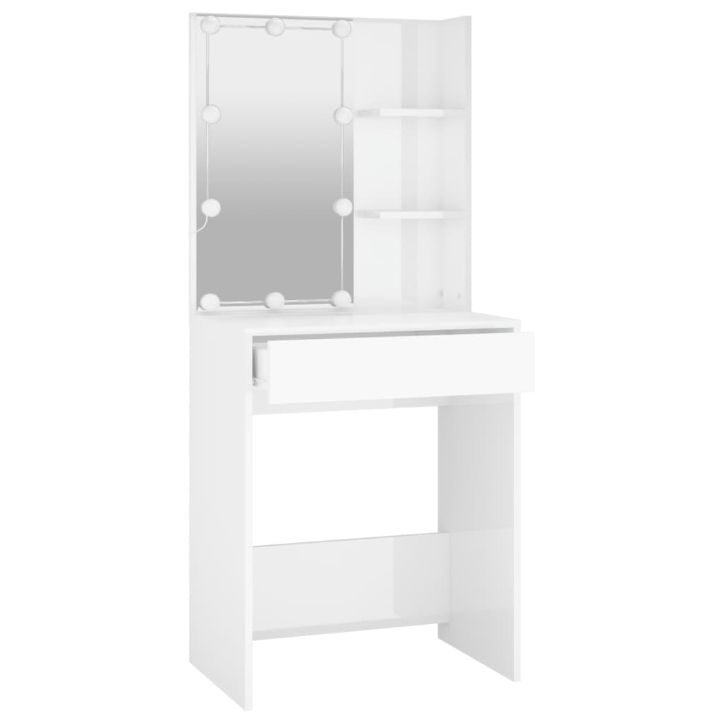 vidaXL Dressing Table with LED High Gloss White 60x40x140 cm