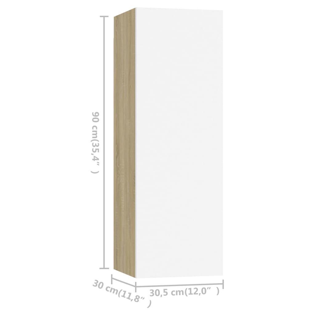 vidaXL TV Cabinets 2 pcs White and Sonoma Oak 30.5x30x90 cm Chipboard