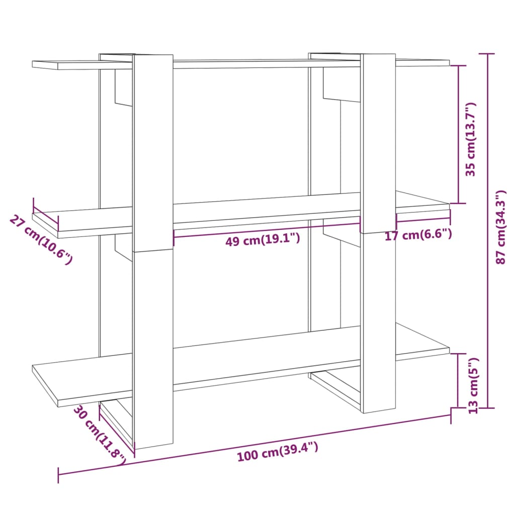 vidaXL Book Cabinet/Room Divider Concrete Grey 100x30x87 cm