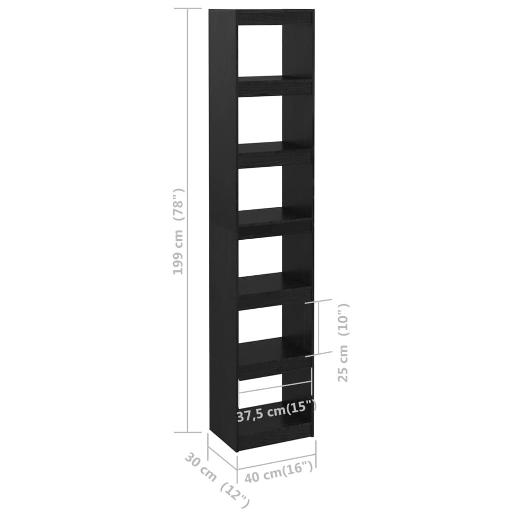 vidaXL Book Cabinet/Room Divider Black 40x30x199 cm Solid Pinewood