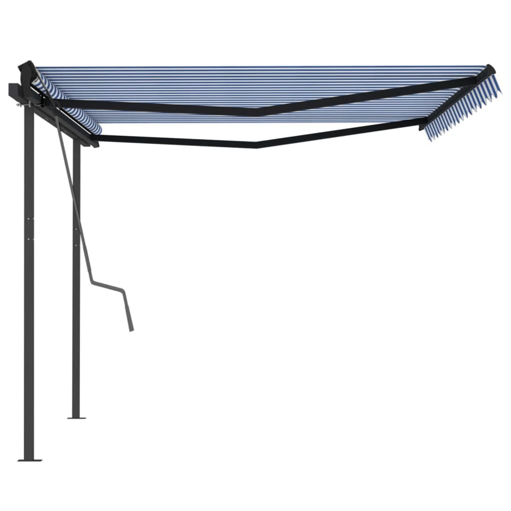 vidaXL Manual Retractable Awning with Posts 4x3.5 m Blue and White