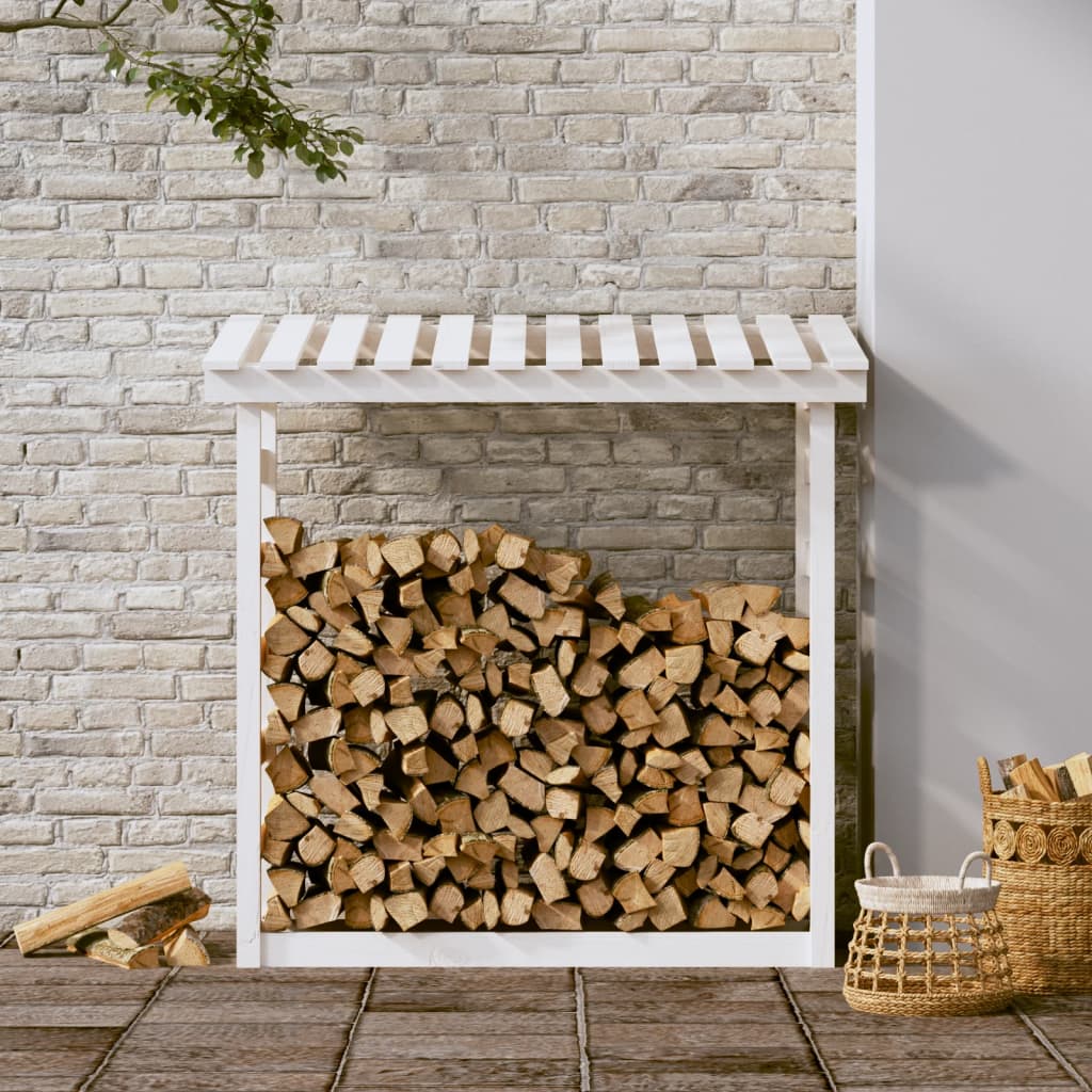 vidaXL Firewood Rack White 108x64.5x110 cm Solid Wood Pine