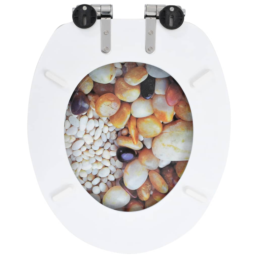 vidaXL WC Toilet Seat with Soft Close Lid MDF Pebbles Design