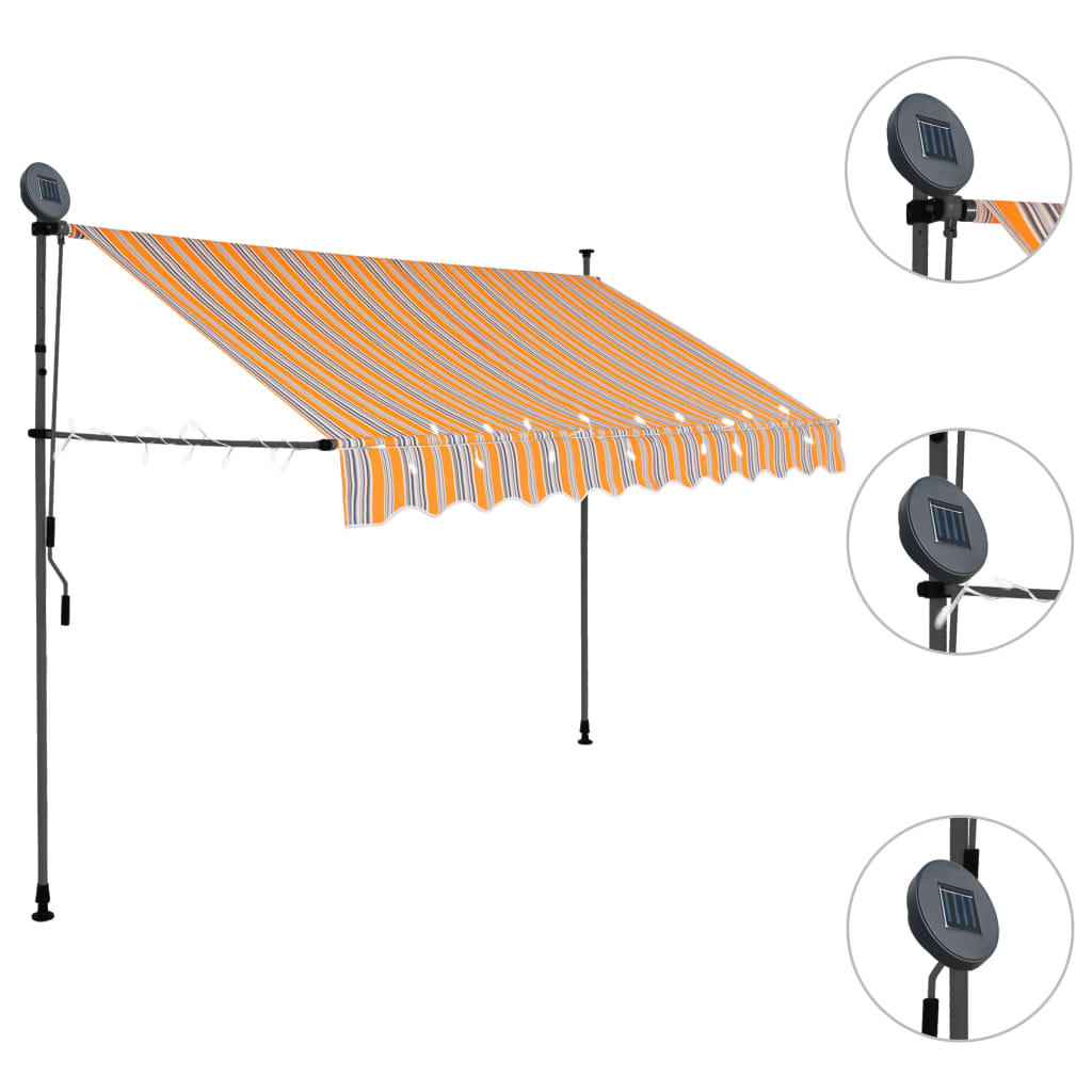 vidaXL Manual Retractable Awning with LED 250 cm Yellow and Blue