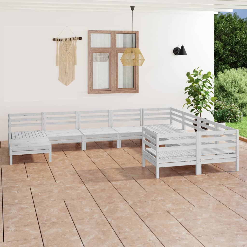 vidaXL 10 Piece Garden Lounge Set White Solid Wood Pine
