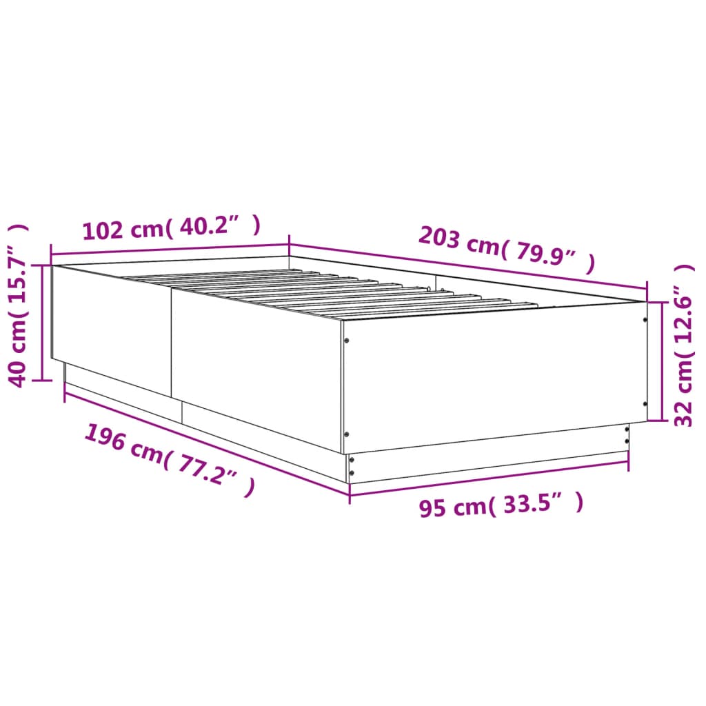vidaXL Bed Frame Concrete Grey 100x200 cm Engineered Wood