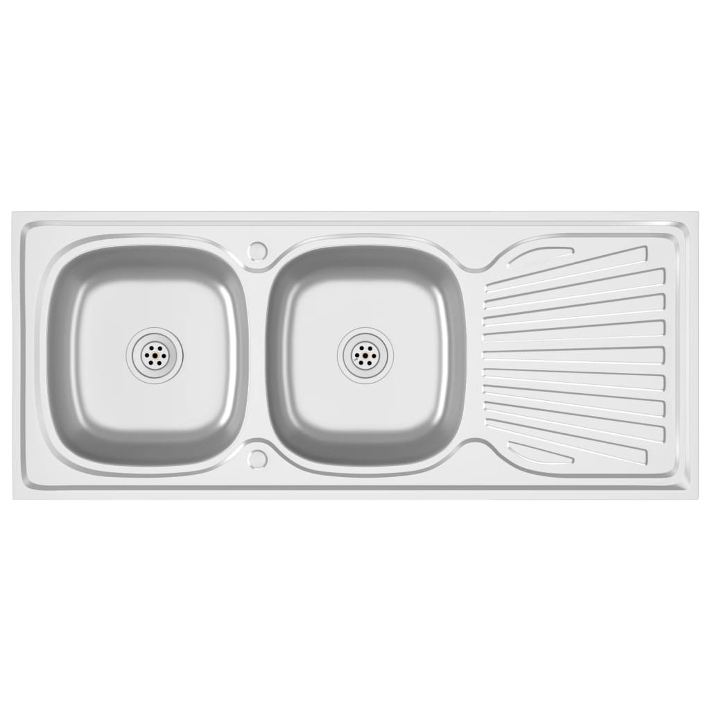 vidaXL Kitchen Sink with Double Sinks Silver 1200x500x155 mm Stainless Steel