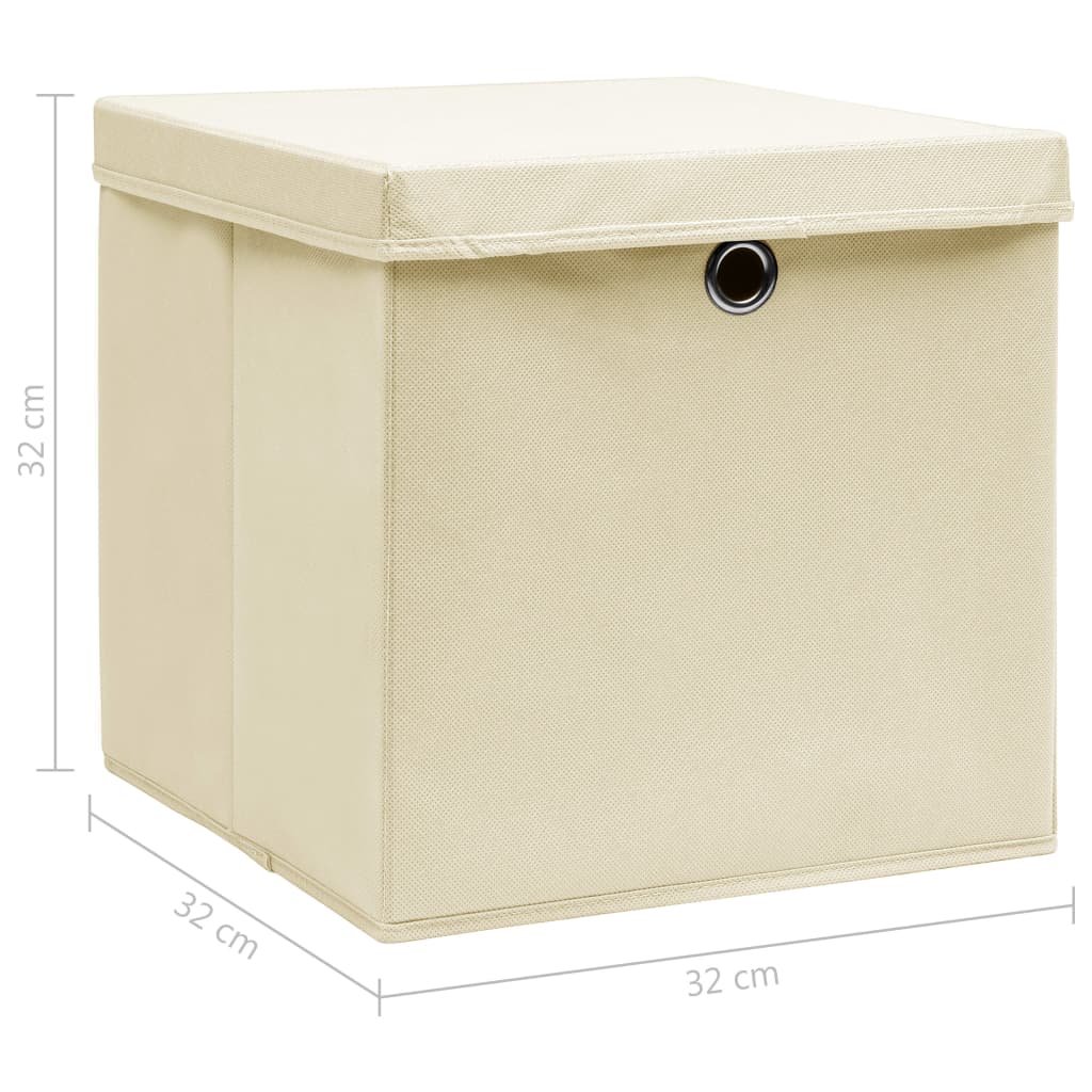vidaXL Storage Boxes with Lid 4 pcs Cream 32x32x32 cm Fabric