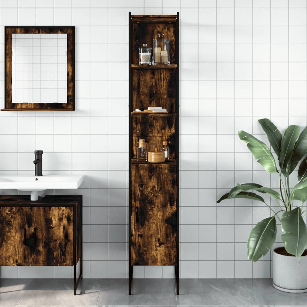vidaXL Bathroom Cabinet Smoked Oak 33x33x185.5 cm Engineered Wood