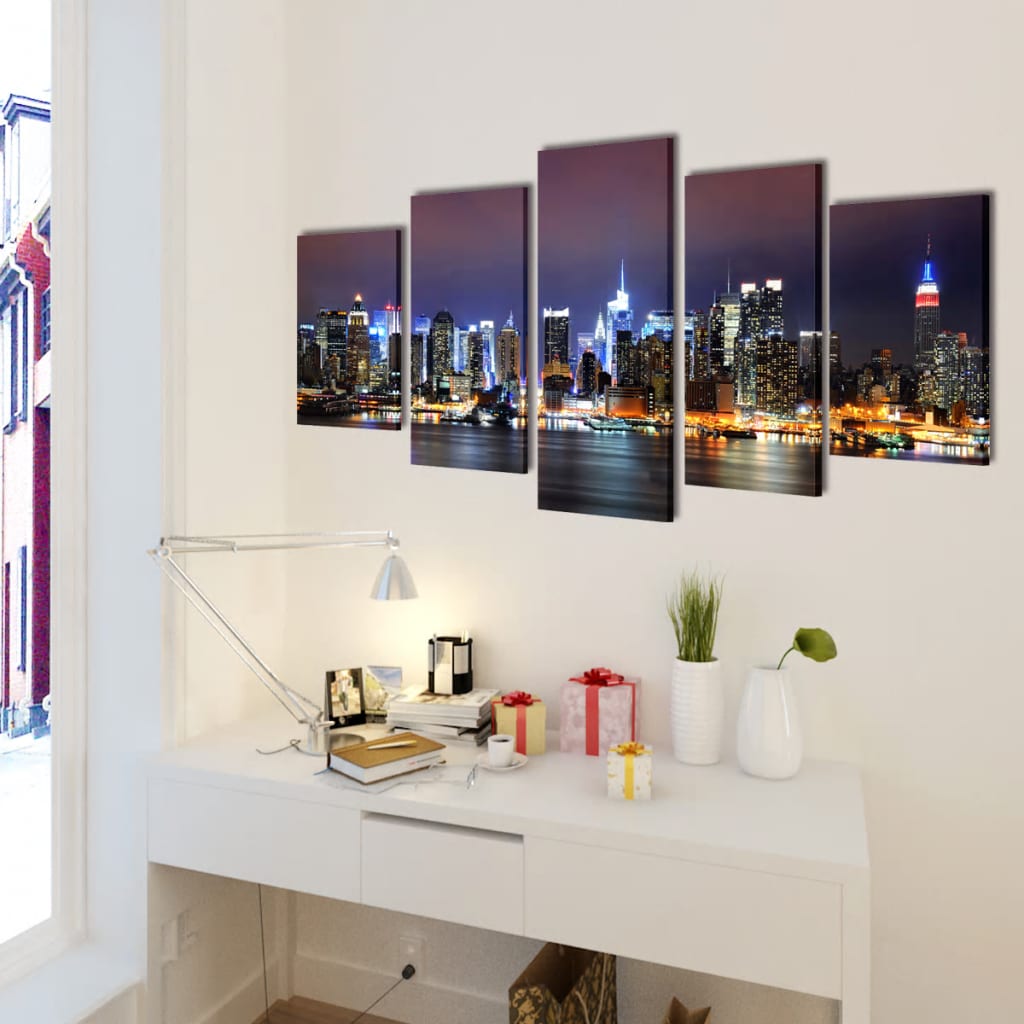 Canvas Wall Print Set Colourful New York Skyline 100 x 50 cm