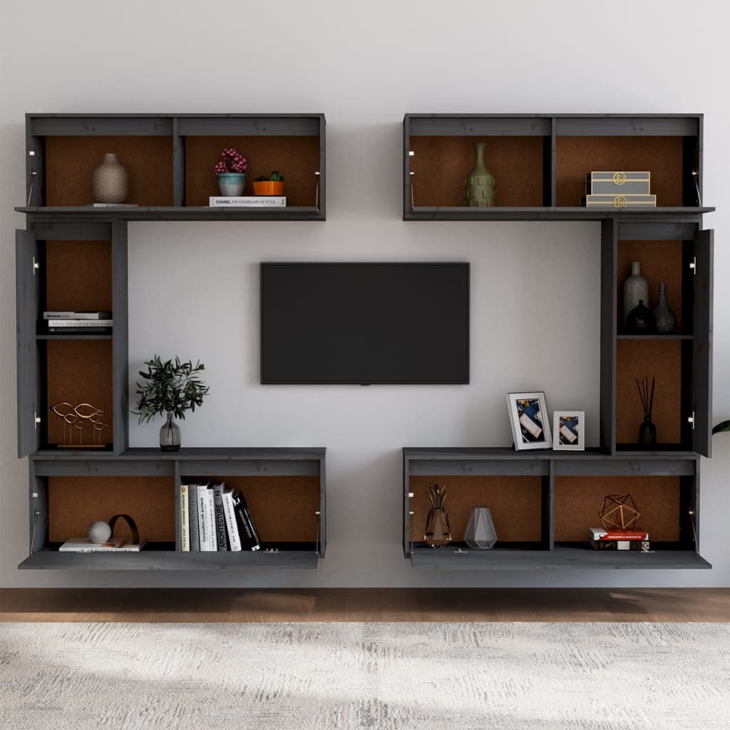 vidaXL TV Cabinets 6 pcs Grey Solid Wood Pine