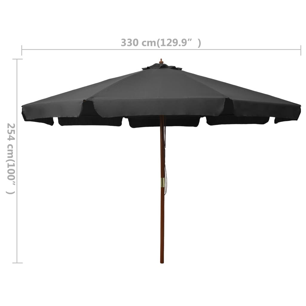 vidaXL Outdoor Parasol with Wooden Pole 330 cm Anthracite
