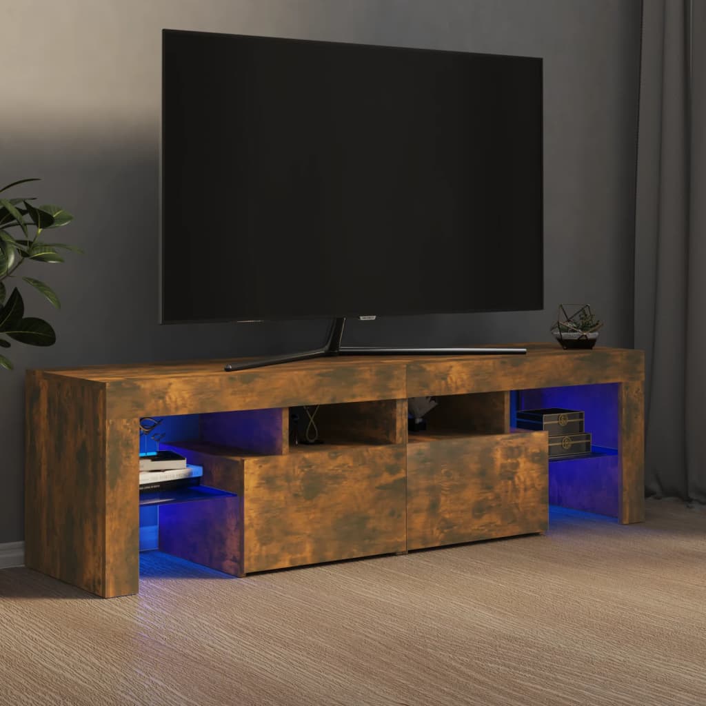 vidaXL TV Cabinet with LED Lights Smoked Oak 140x36.5x40 cm