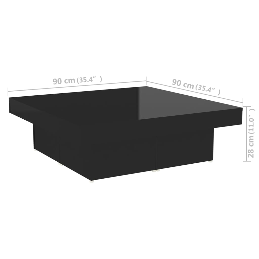 vidaXL Coffee Table High Gloss Black 90x90x28 cm Engineered Wood