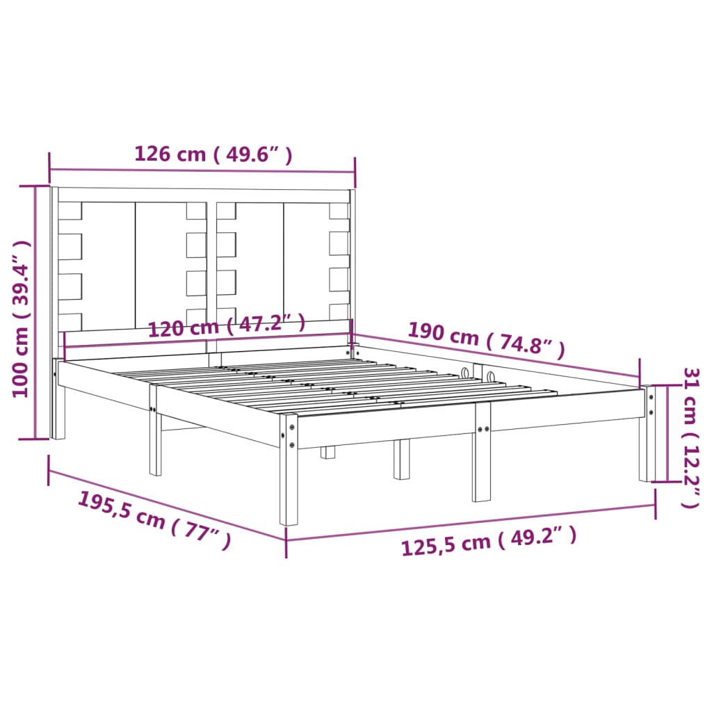vidaXL Bed Frame Grey Solid Wood 120x190 cm Small Double