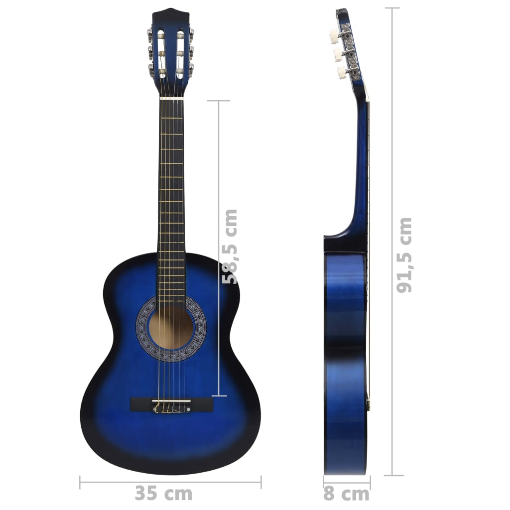 vidaXL Classical Guitar for Beginner with Bag Blue 3/4 36"