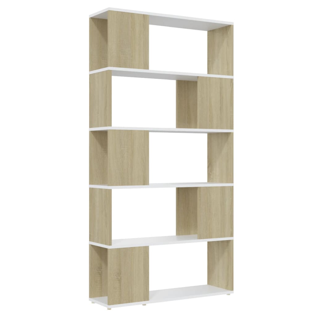 vidaXL Book Cabinet Room Divider White and Sonoma Oak 80x24x155 cm Engineered Wood