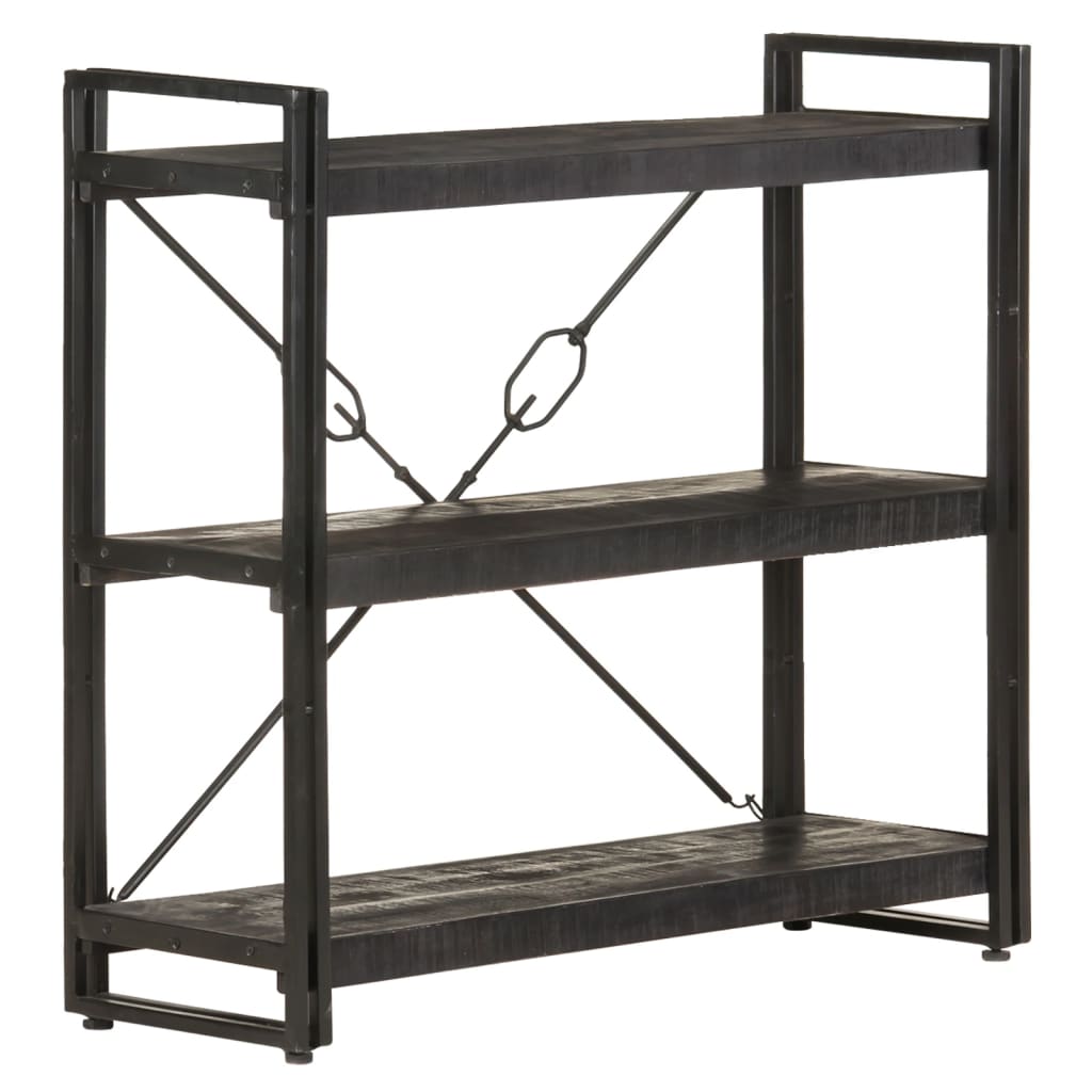 vidaXL 3-Tier Bookcase Black 90x30x80 cm Solid Mango Wood