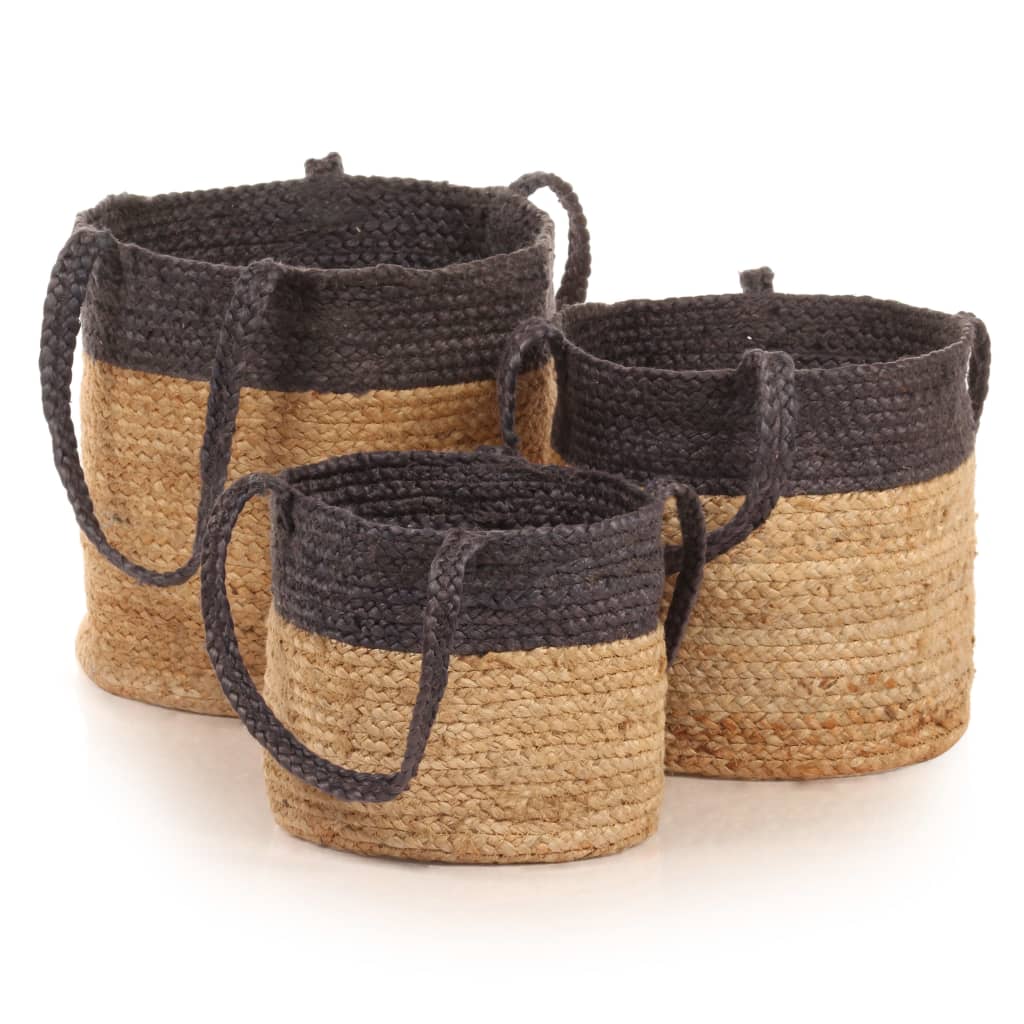 vidaXL Storage Basket Set 3 Pieces Handmade Jute Dark Grey and Natural