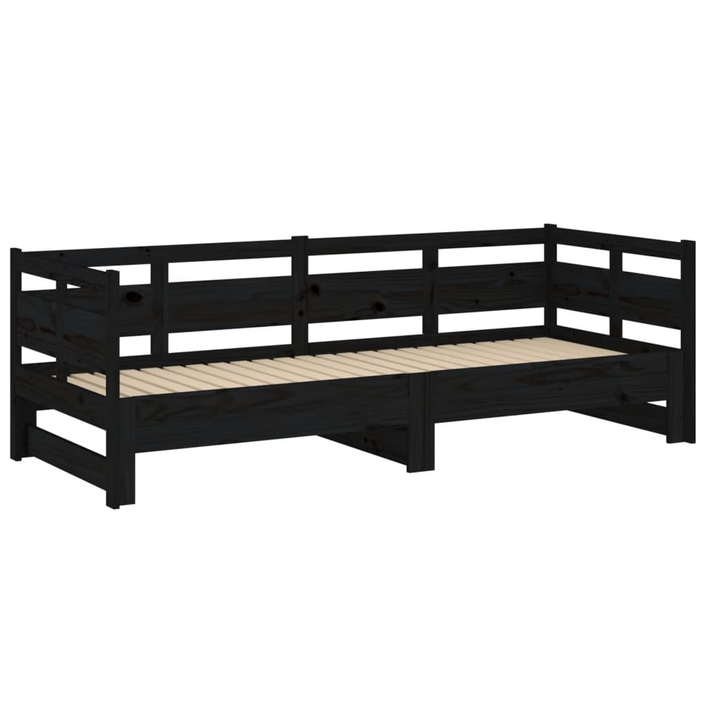 vidaXL Pull-out Day Bed Black Solid Wood Pine 2x(80x200) cm
