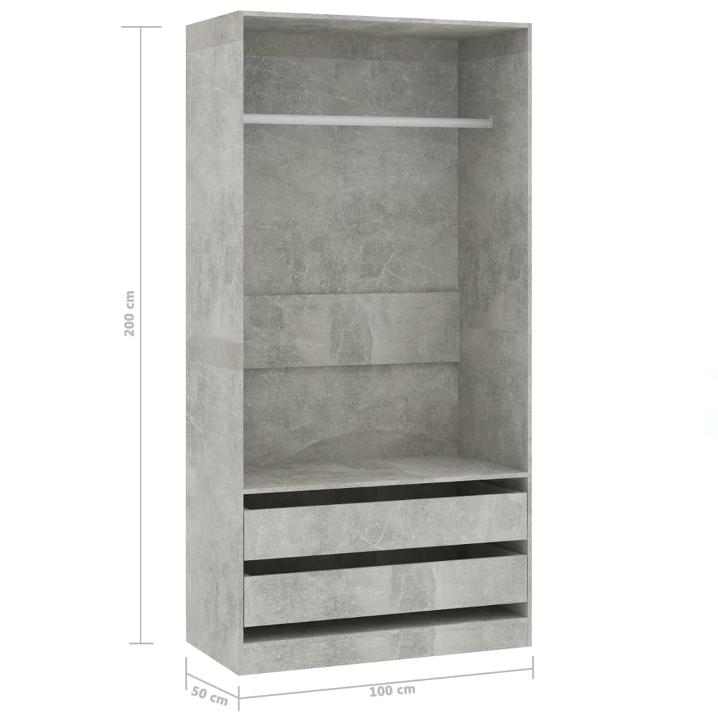 vidaXL Wardrobe Concrete Grey 100x50x200 cm Engineered Wood