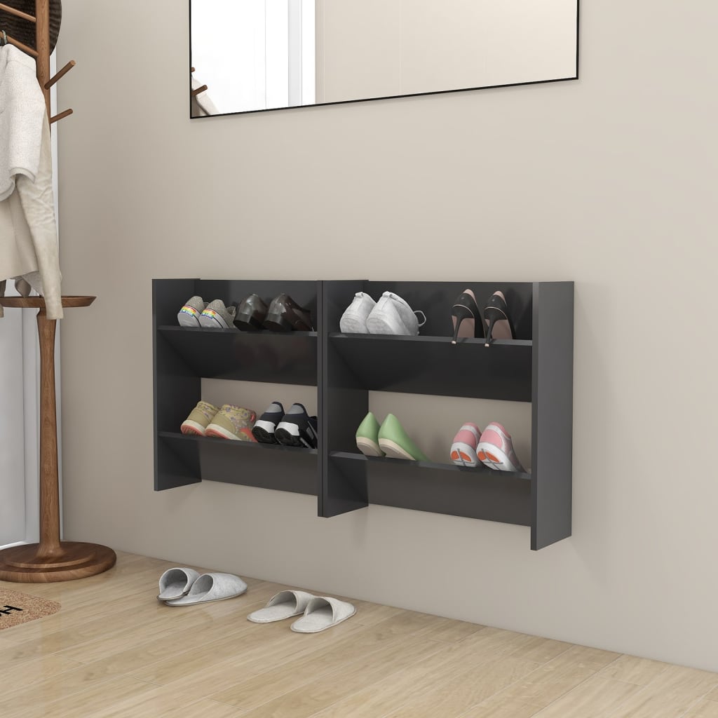 vidaXL Wall Shoe Cabinets 2 pcs Grey 60x18x60 cm Engineered Wood