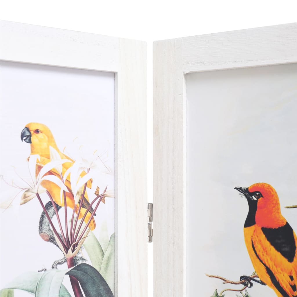 vidaXL 3-Panel Room Divider White 105x165 cm Bird