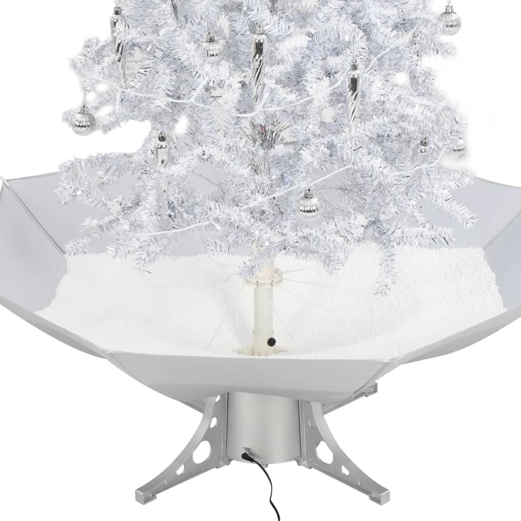 vidaXL Snowing Christmas Tree with Umbrella Base White 140 cm