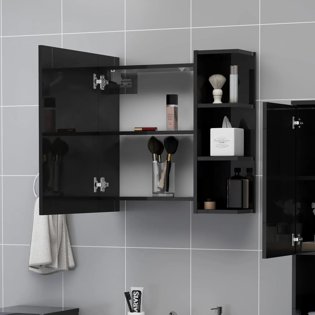 vidaXL Bathroom Mirror Cabinet High Gloss Black 62.5x20.5x64 cm Engineered Wood