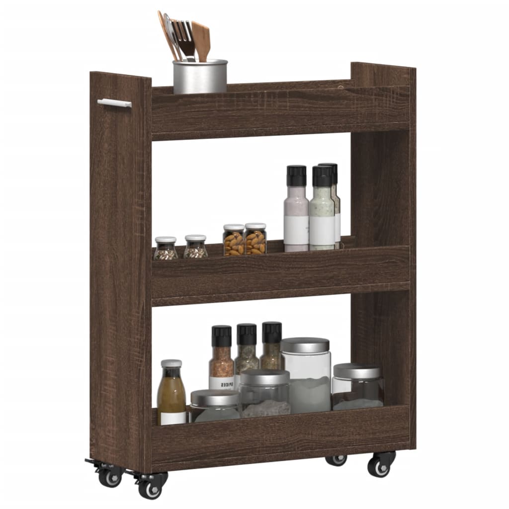 vidaXL Cabinet with Wheels Brown Oak 60x22x79 cm Engineered Wood