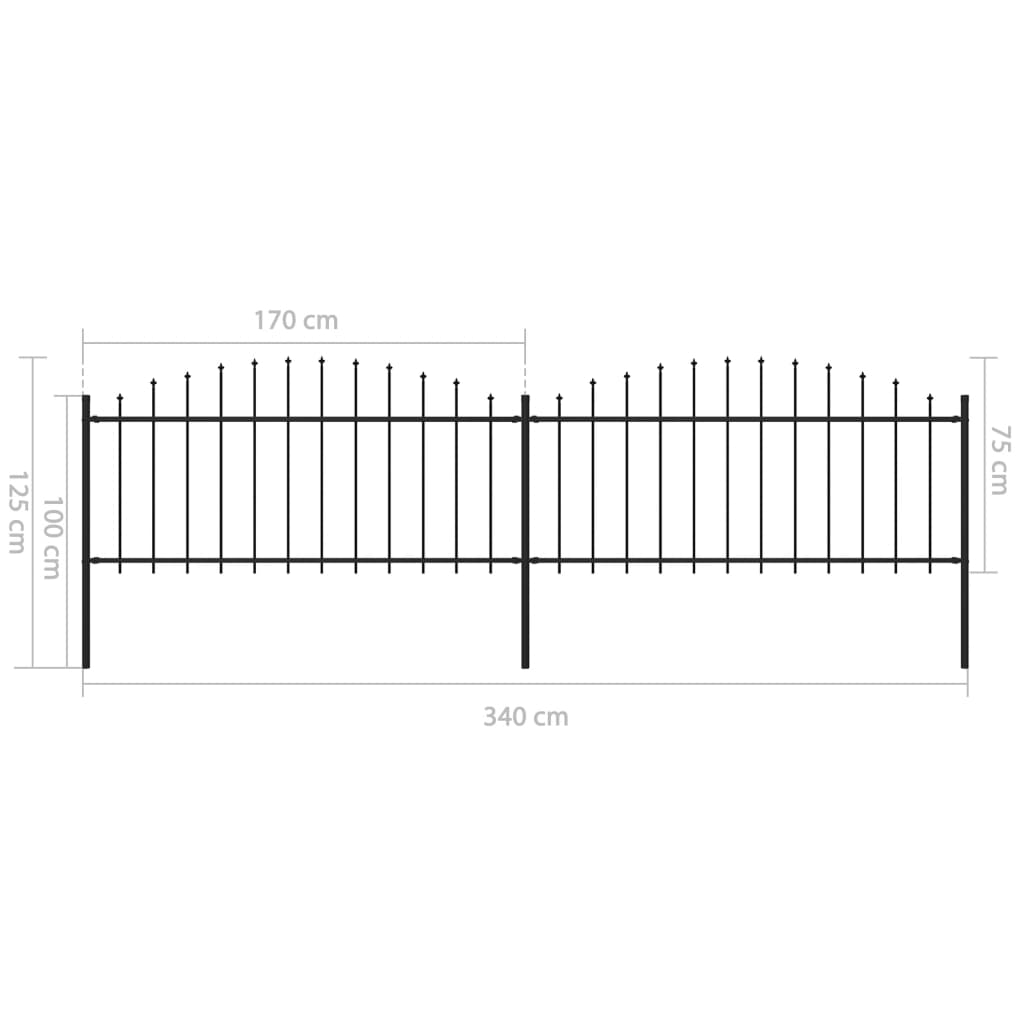 vidaXL Garden Fence with Spear Top Steel (0.5-0.75)x3.4 m Black