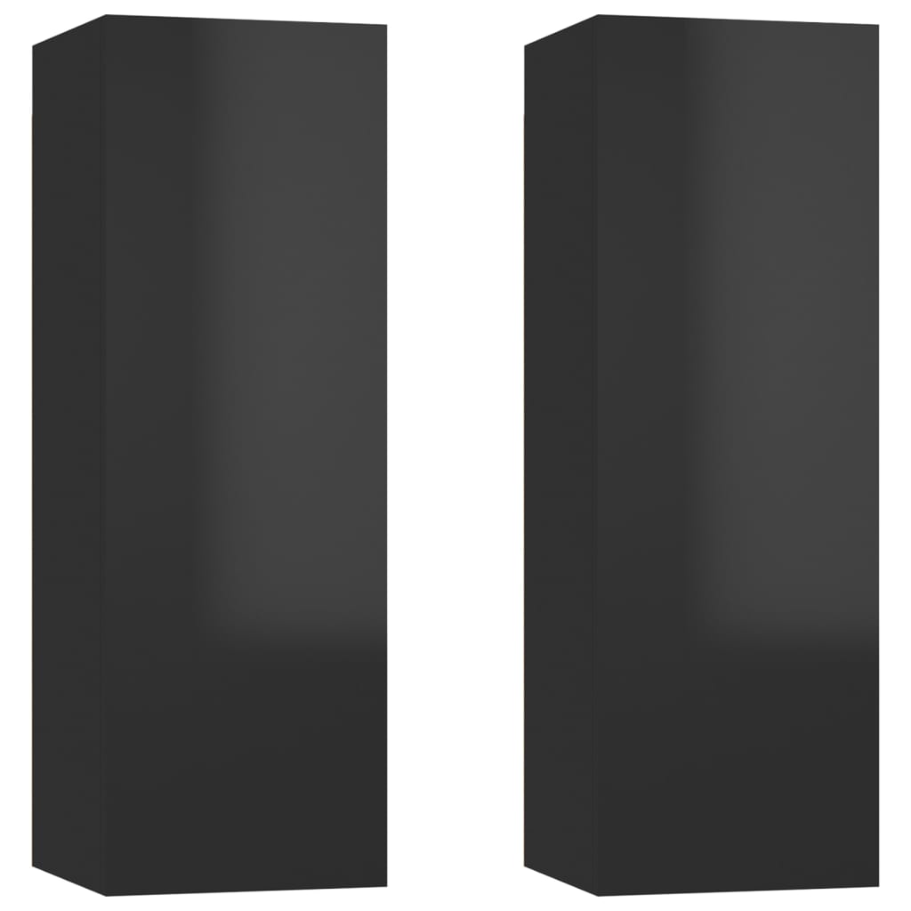 vidaXL TV Cabinets 2 pcs High Gloss Black 30.5x30x90 cm Chipboard