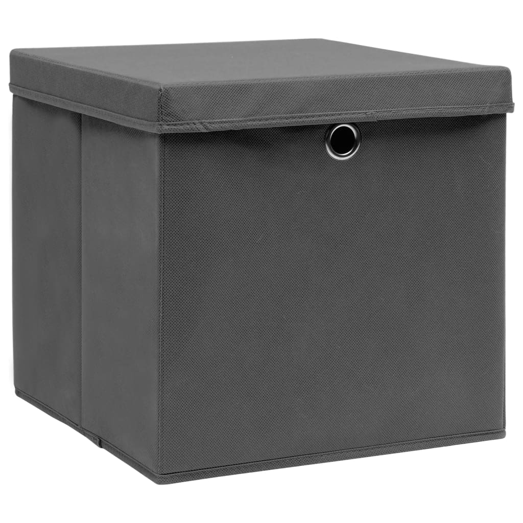 vidaXL Storage Boxes with Covers 10 pcs 28x28x28 cm Grey
