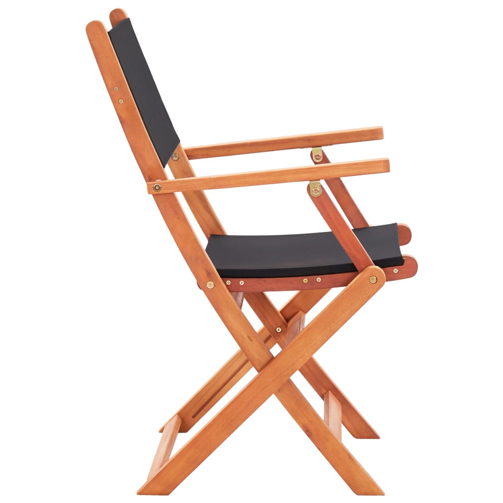vidaXL Folding Garden Chairs 8 pcs Black Solid Eucalyptus Wood&Textilene