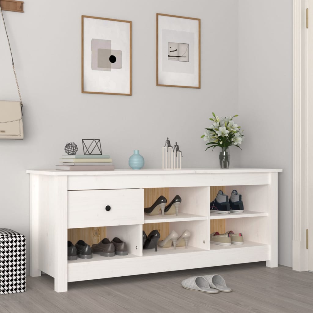 vidaXL Shoe Cabinet White 110x38x45.5 cm Solid Wood Pine