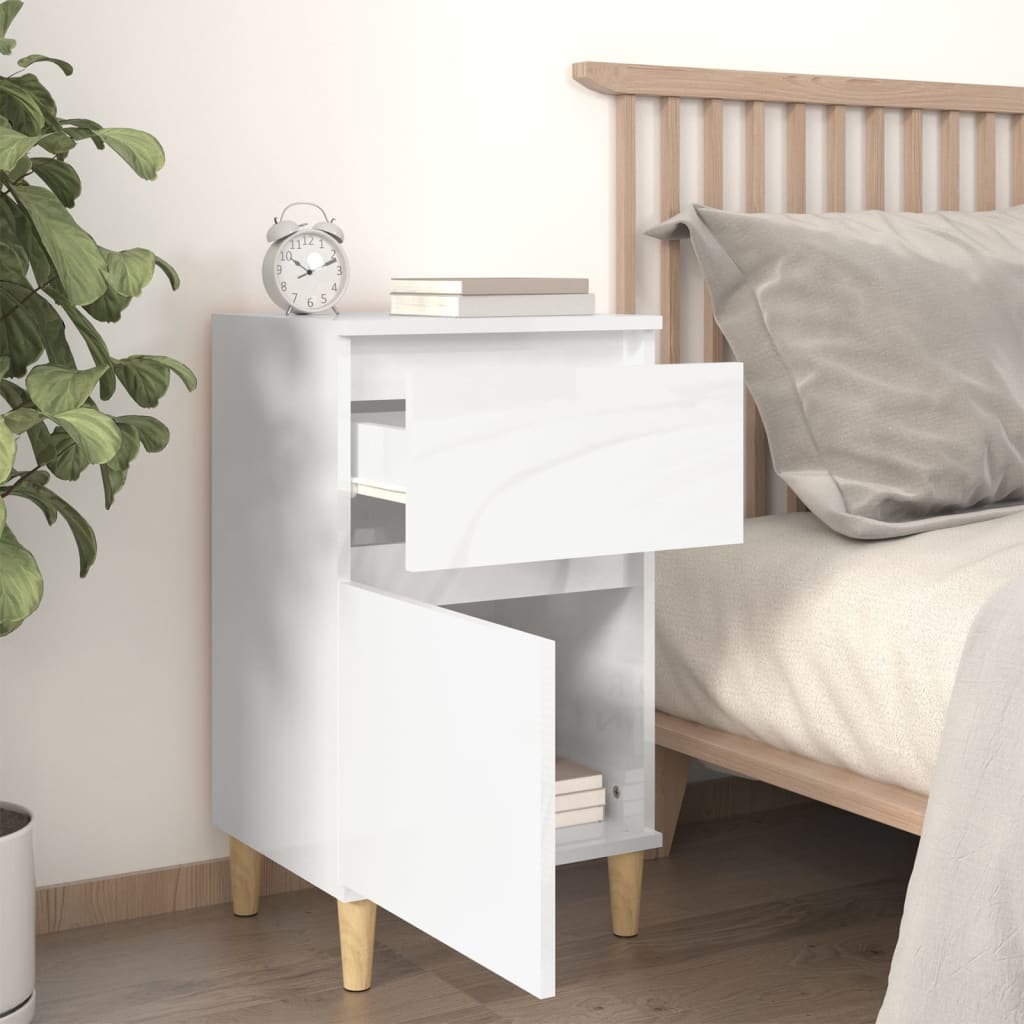vidaXL Bedside Cabinet High Gloss White 40x35x70 cm