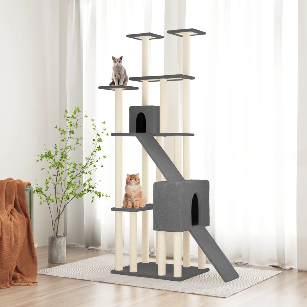 vidaXL Cat Tree with Sisal Scratching Posts Dark Grey 190 cm